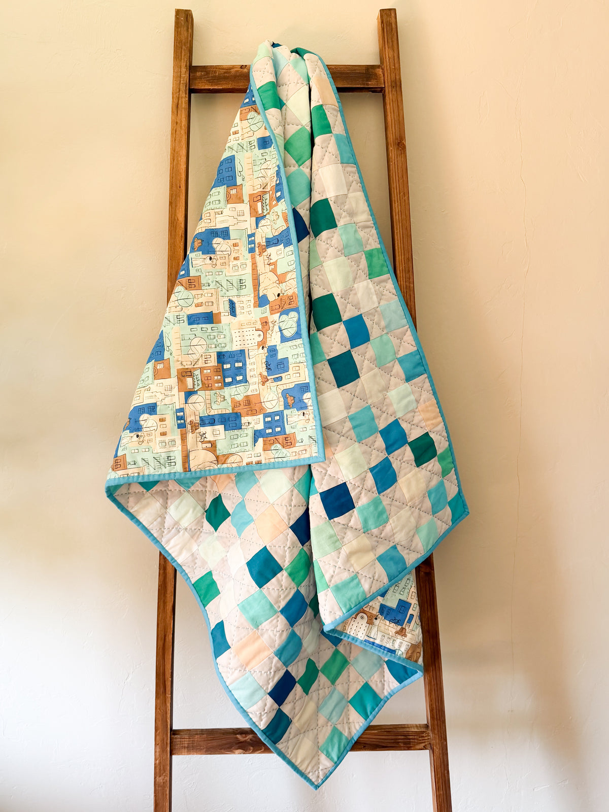 Patchwork Handmade Baby Quilt – 42” x 46” | Hand-Quilted Heirloom | Gift Set Included