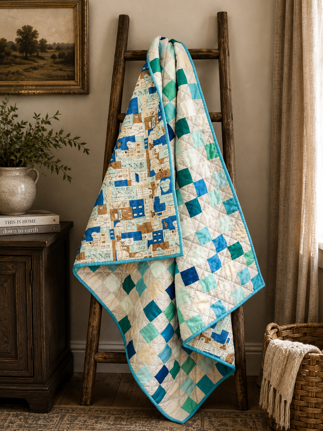 Patchwork Handmade Baby Quilt – 42” x 46” | Hand-Quilted Heirloom | Gift Set Included
