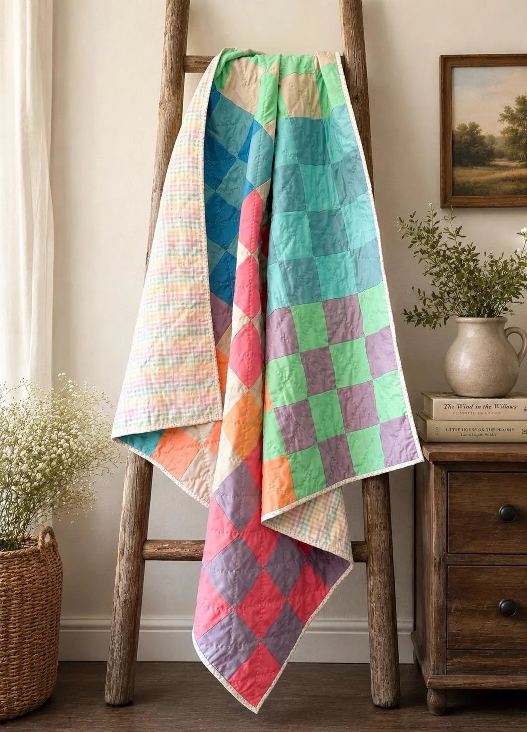 Handmade Heirloom Pastel Baby Quilt & Gifts with Purchase